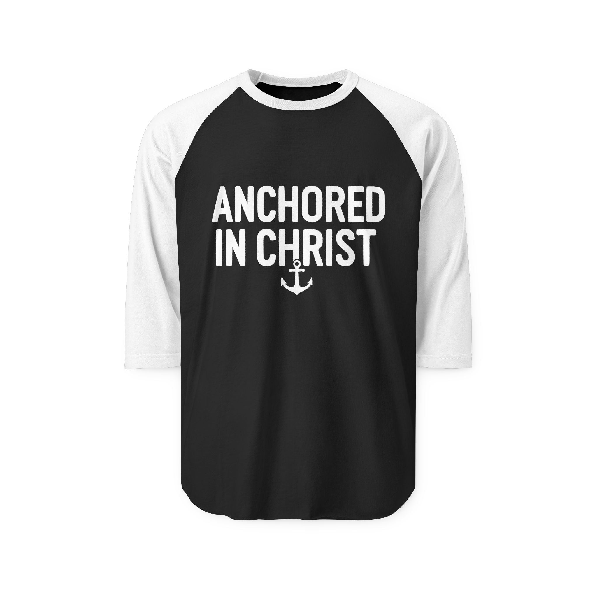 Anchored in Christ Raglan Shirt — Christian Baseball Tee
